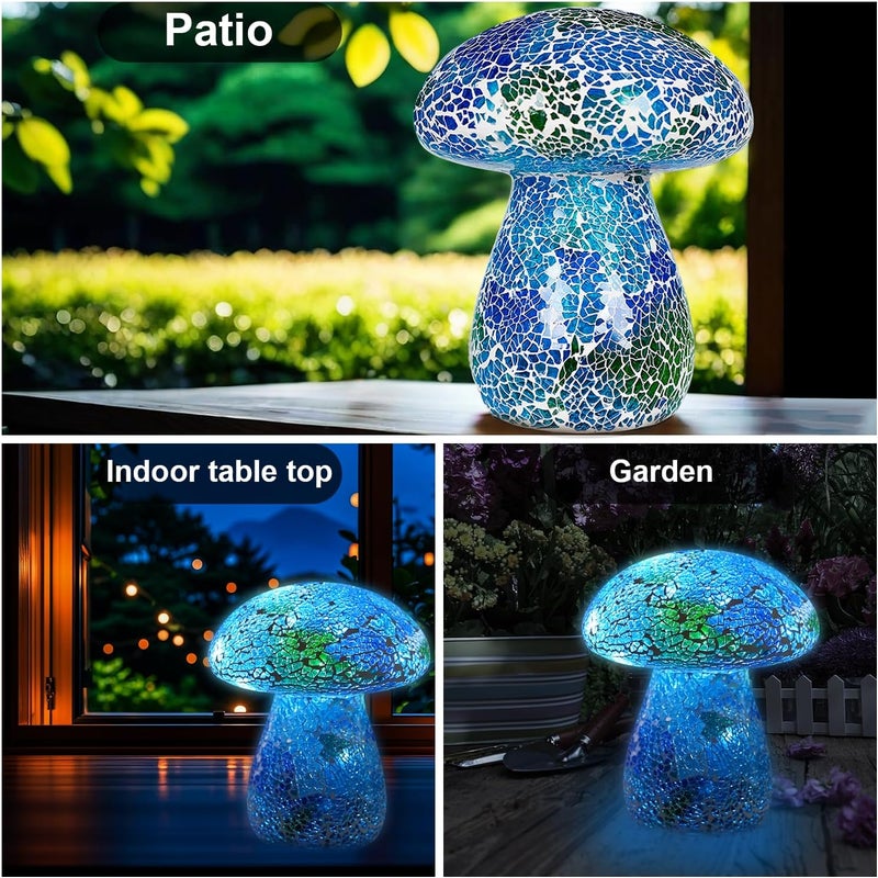 Darkdec Mosaic Mushroom Garden Lights - Table Lamp Outdoor Decor Waterproof Night Light Lawn Decor Statue for Patio, Party, Yard (Blue) - Image 5